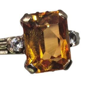Vintage Orange Sapphire Quartz Accent 10K Yellow Gold Gemstone Ring
